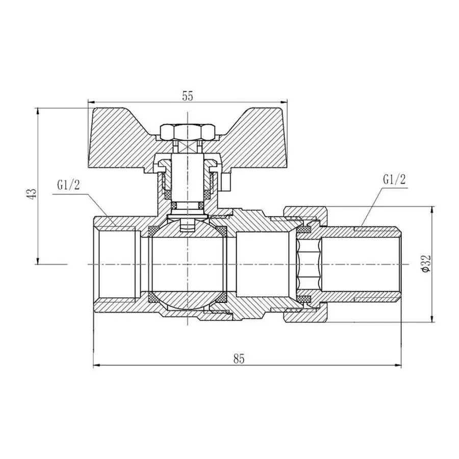Кран кульовий "Американка" SD Forte 1/2" прямий SF220W15
