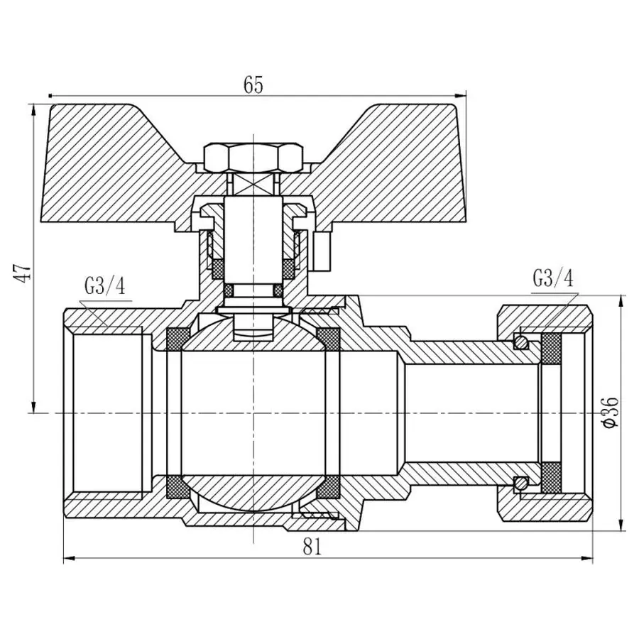 Кран кульовий з накидною гайкою SD Forte 3/4" ВР для води прямий SF260W20