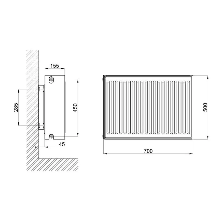 Радіатор сталевий Aquatronic 33 тип 500х700 бічне підключення
