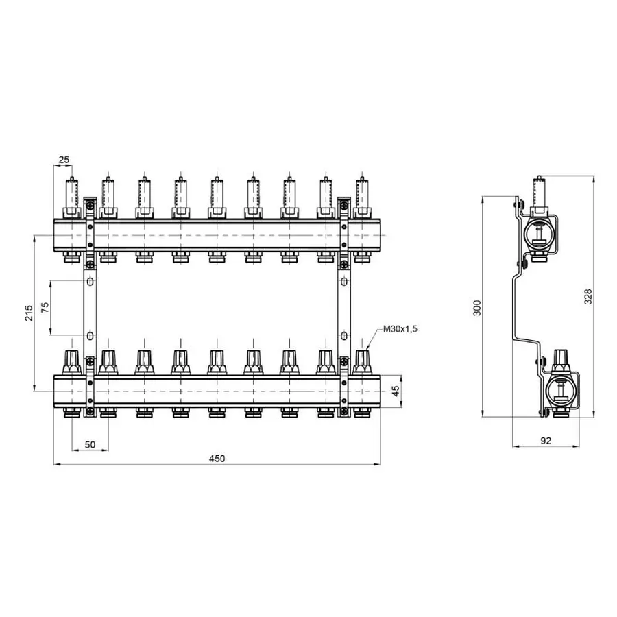 Колектор з витратомірами SD Forte 1" 9 виходів SF001W9