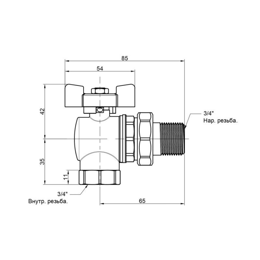 Кран кульовий Icma FAR. ROSSA 3/4" кутовий №361