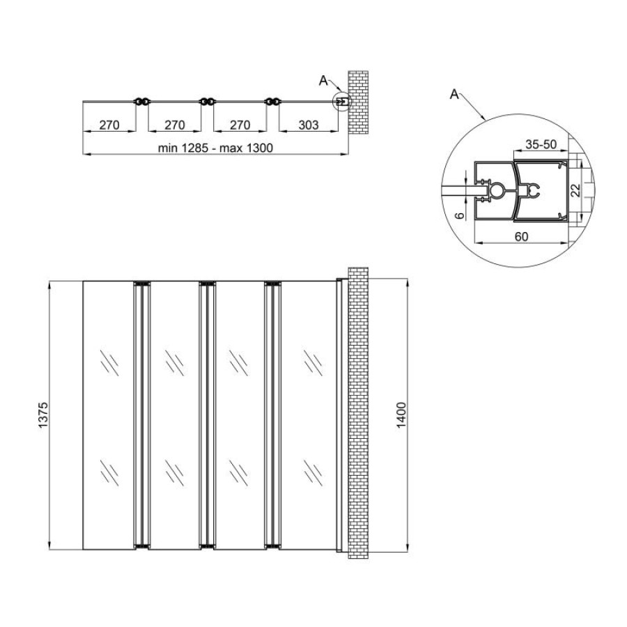 Штора на ванну Qtap Gemini WHI401314RP6 скло Pear 6 мм, 130x140 см