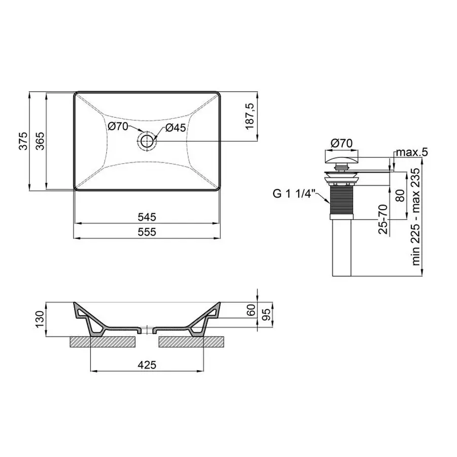 Раковина Qtap Crow 558х372х145 White з донним клапаном QT0511L739W