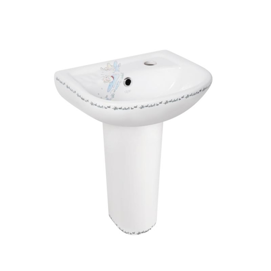 Раковина для підлоги з п'єдесталом дитяча Qtap Baby 375x305x520 White з малюнком, з донним клапаном QT2311LP304BW