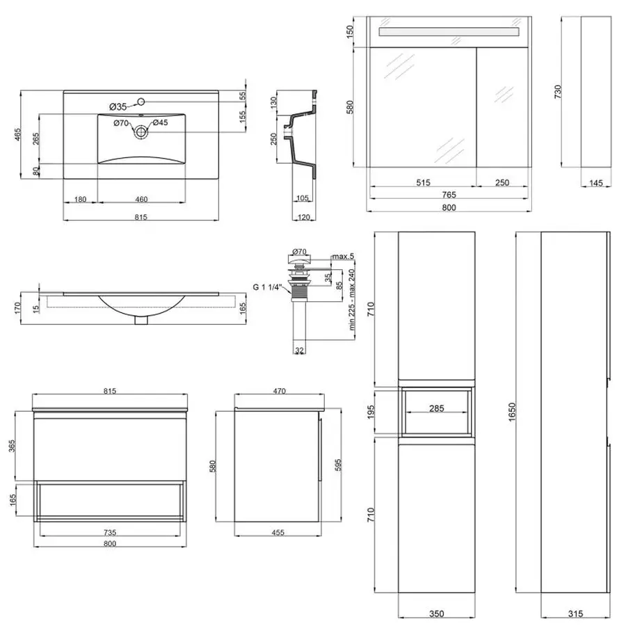 Комплект меблів для ванної Qtap Robin тумба з раковиною + дзеркальна шафа + пенал QT044RO42974