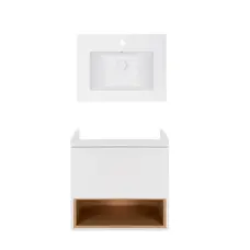 Комплект Qtap тумба підвісна Robin 600х580х437 мм White/Whitish oak + раковина урізна Albatross E QT71RO43994