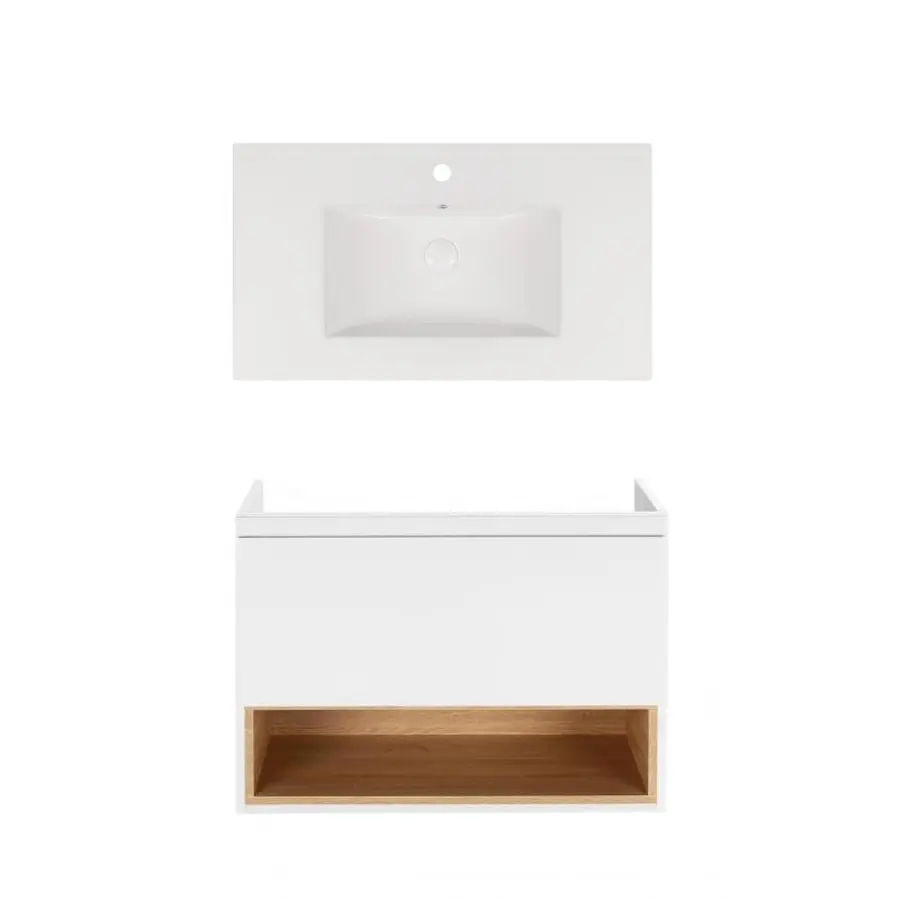 Комплект Qtap тумба підвісна Robin 800х580х437 мм White/Whitish oak + раковина урізна Albatross New QT71RO44040