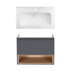 Комплект Qtap тумба підвісна Robin 800х580х437 мм Graphite/Whitish oak + раковина урізна Albatross 01 QT71RO44052
