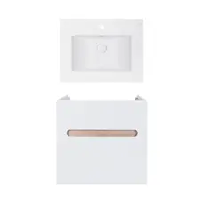 Комплект Qtap тумба підвісна Virgo 600х580х437 мм White/Whitish oak + раковина урізна Albatross E QT71V44073