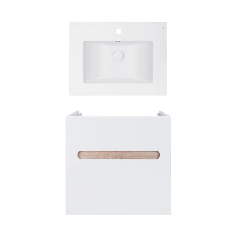 Комплект Qtap тумба підвісна Virgo 600х580х437 мм White/Whitish oak + раковина урізна Albatross E QT71V44073
