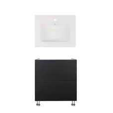 Комплект Qtap тумба підлогова Tern 600х725х437 мм Matt Black + раковина урізна Albatross New QT71TE44114