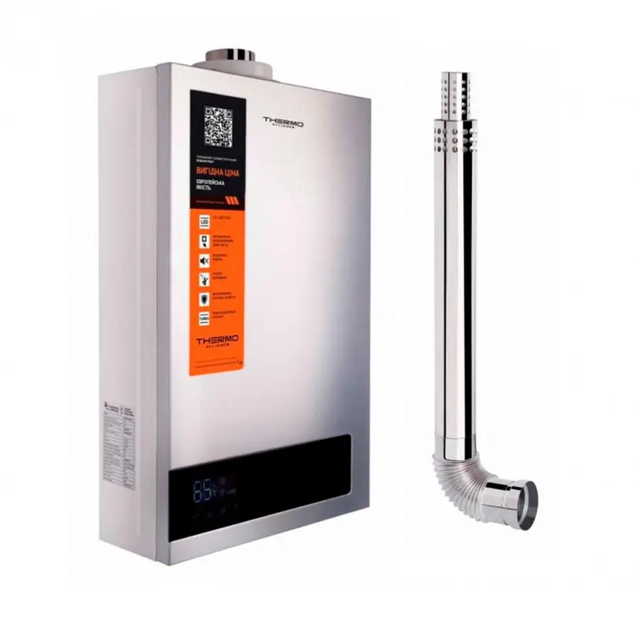 Комплект Колонка газова турбірована JSG20-10ETP18 10 л Silver Thermo Alliance +Комплект коаксіальний для турбованих газових колонок 1000 мм, 60/90