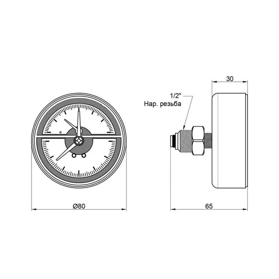 Термоманометр Icma 1/2" 0-6 бар, заднє підключення №259