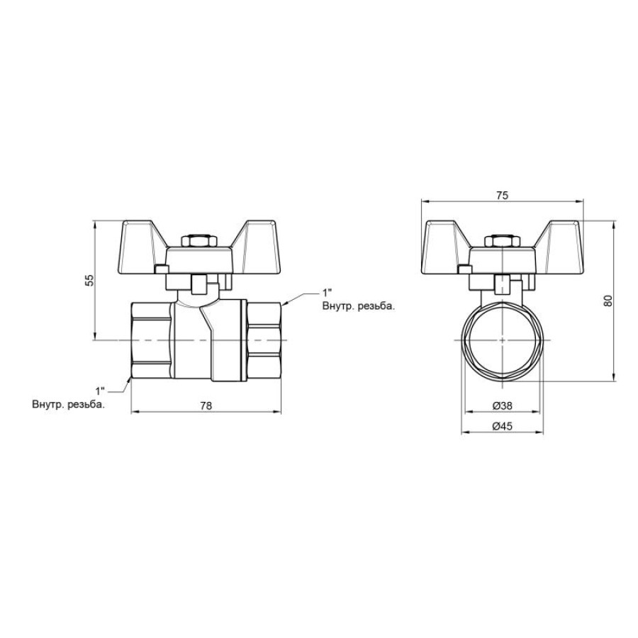 Кран кульовий SD Forte 1" ВР для води (метелик) SF602W25