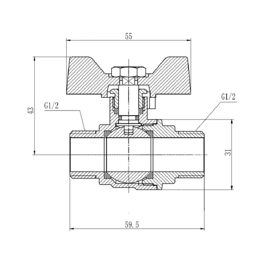 Кран кульовий SD Forte 1/2" ЗР для води (метелик) SF606W15