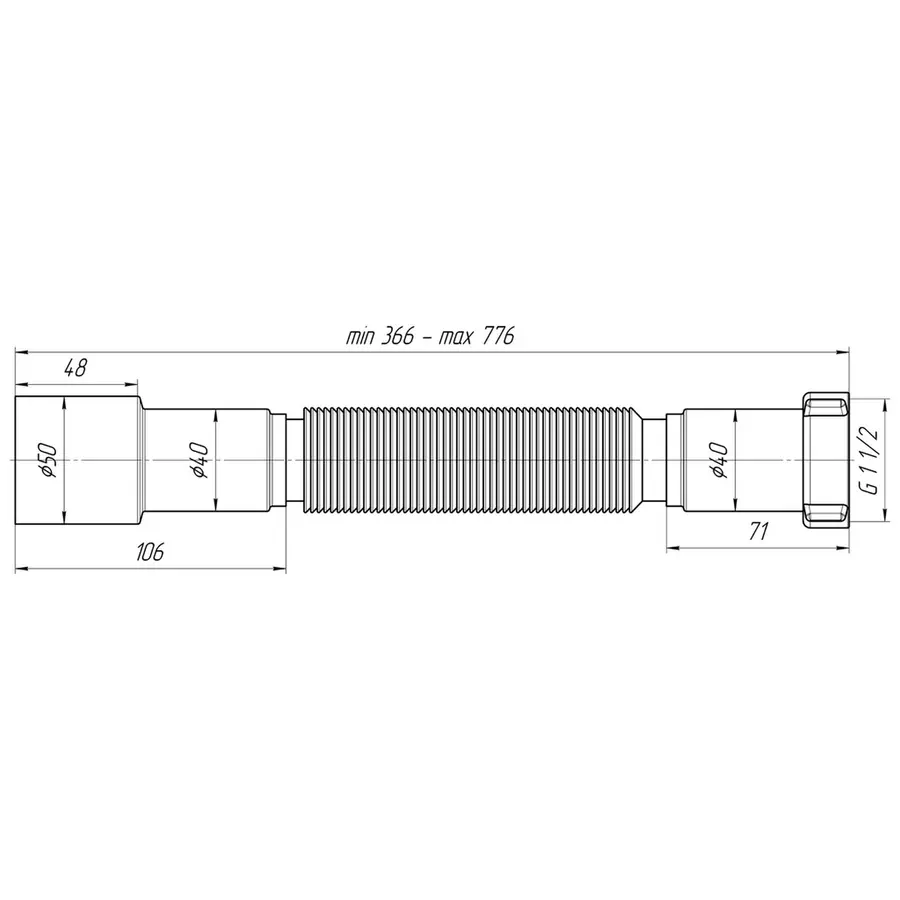 Гибкая труба для сифона ANI Plast К106 с накидной гайкой 1 1/2 "