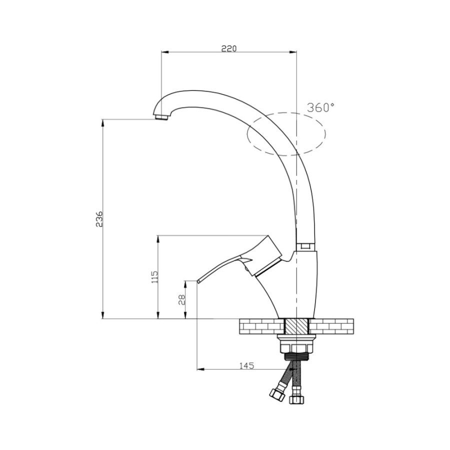 Кухонный смеситель стальной GF (CRM) S-03-007F