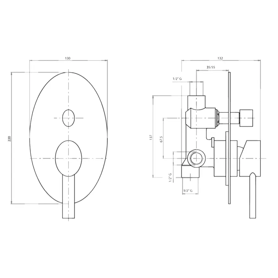 Смеситель скрытого монтажа для душа Bianchi Over INDOVR2010CRM для двух потребителей