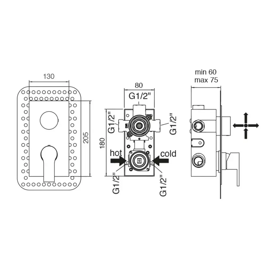Смеситель скрытого монтажа для ванны Bianchi Heaven INDHEV2304CRM для трех потребителей