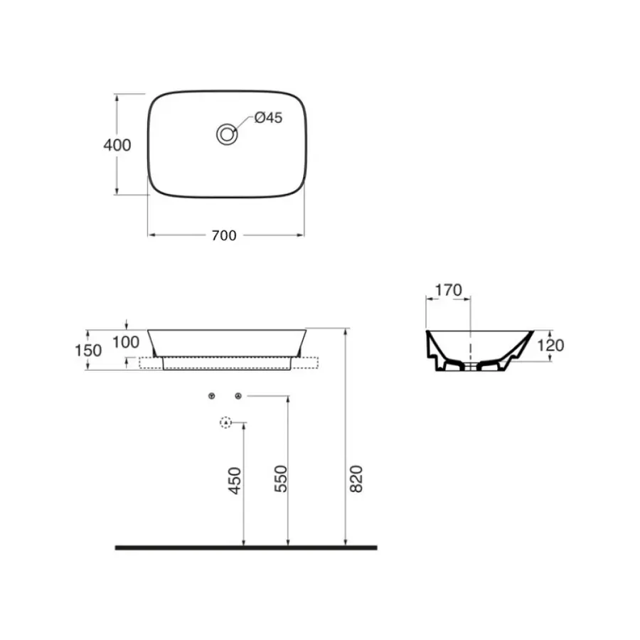 Раковина для ванны Azzurra Prua PRU70CE1IN Cenere