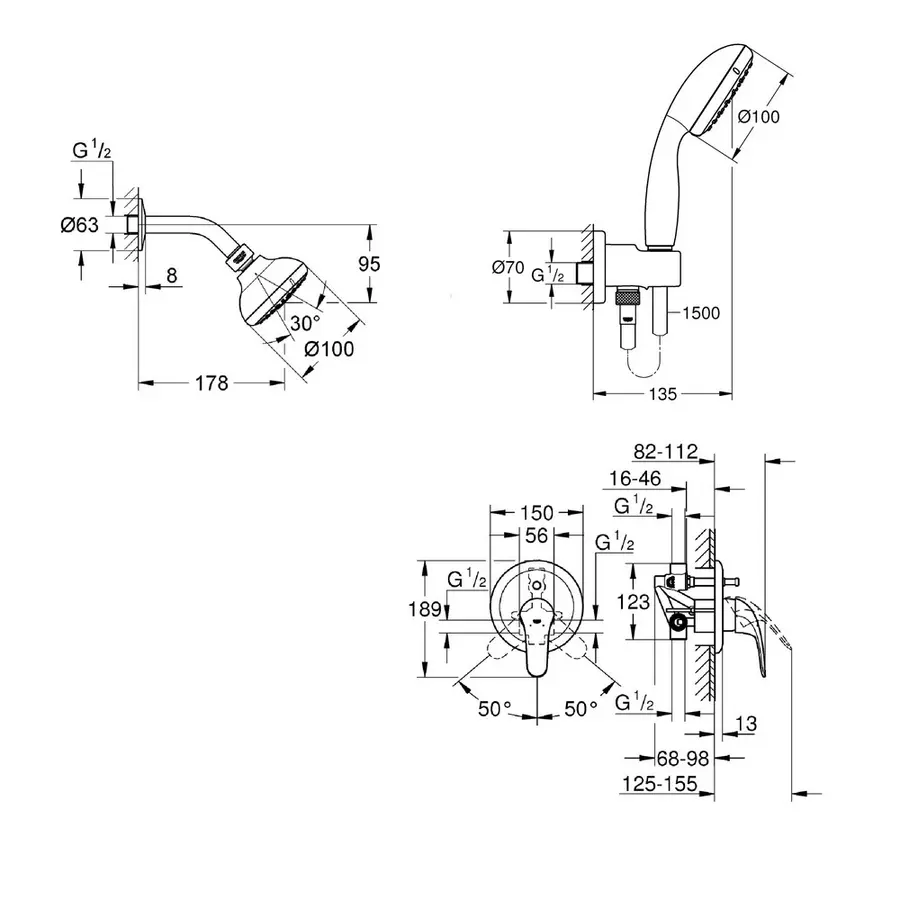Душевая система Grohe Euroeco 26000005