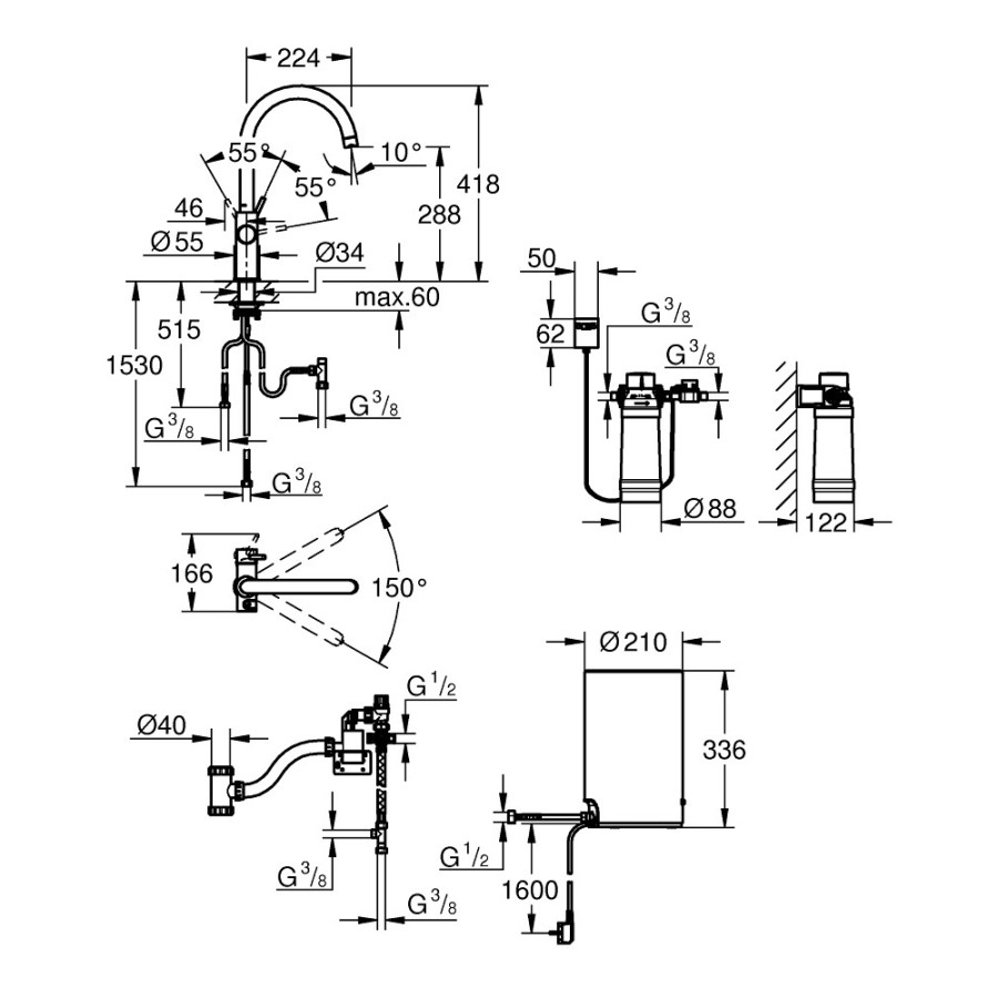 Смеситель для кухни с бойлером Grohe Red Duo 30083001 M-size