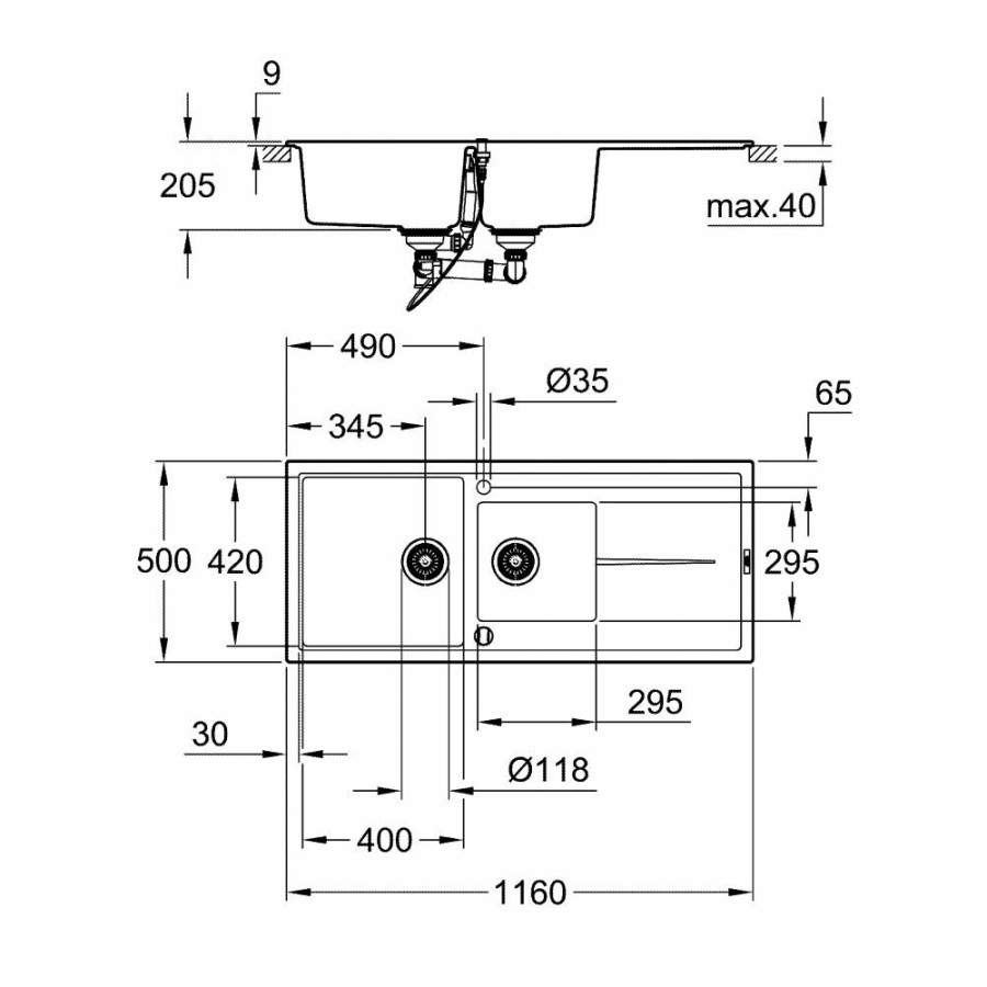 Кухонна гранітна мийка Grohe Sink K400 31643AP0