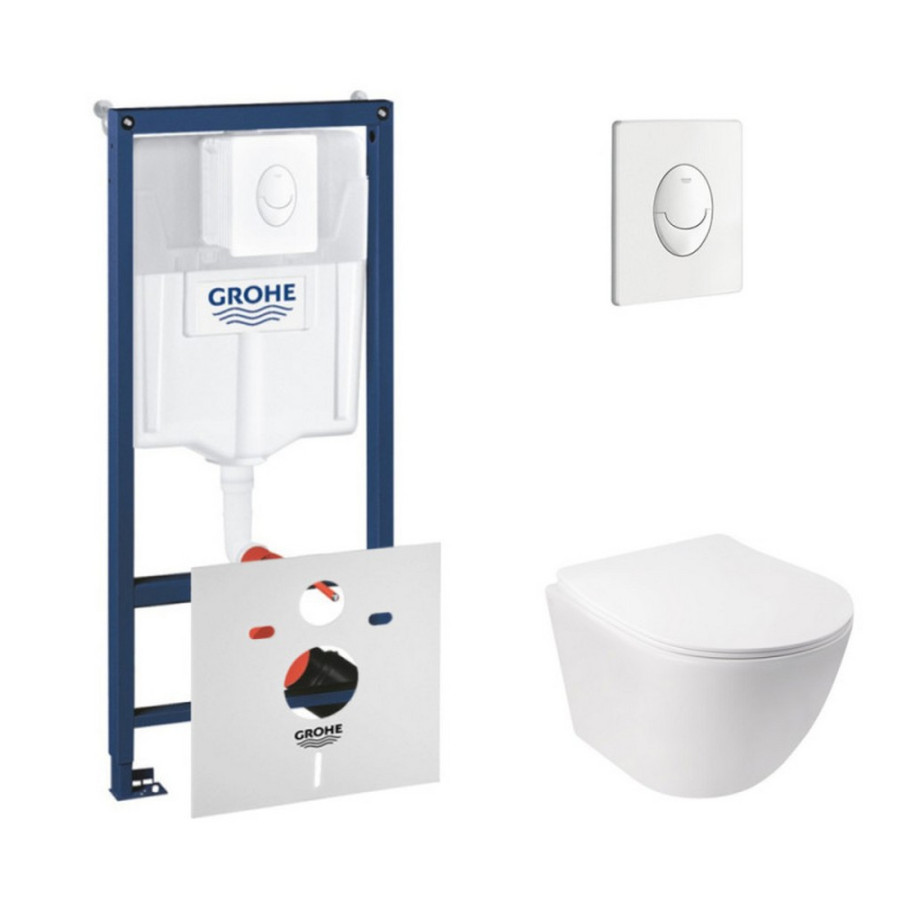 Набір інсталяція 4 в 1 Grohe Rapid SL 38722001 + унітаз з сидінням Qtap Jay QT07335176W