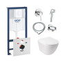 Комплект інсталяція Grohe Rapid SL 38722001 + унітаз з сидінням Qtap Jay QT07335176W + набір для гігієнічного душу зі змішувачем Grohe BauClassic 111048