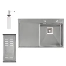 Кухонна мийка Qtap DK7850R 3.0/1.2 мм Satin + сушарка + дозатор для миючого засобу