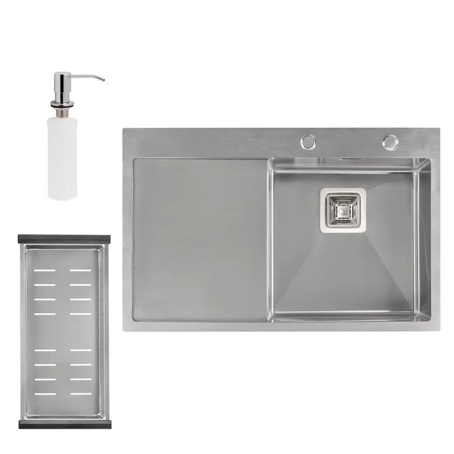 Кухонная мойка Qtap DK7850R 3.0 / 1.2 мм Satin + сушилка + дозатор для моющего средства