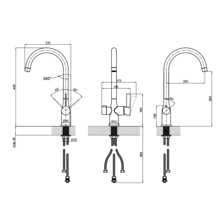 Змішувач для кухні Qtap Kuchyne 92107UC з підключенням до фільтра