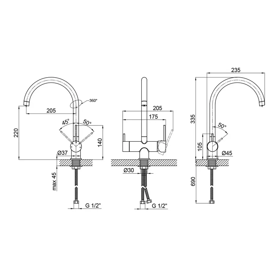 Змішувач для кухні Qtap Kuchyne 92102UC з підключенням до фільтра