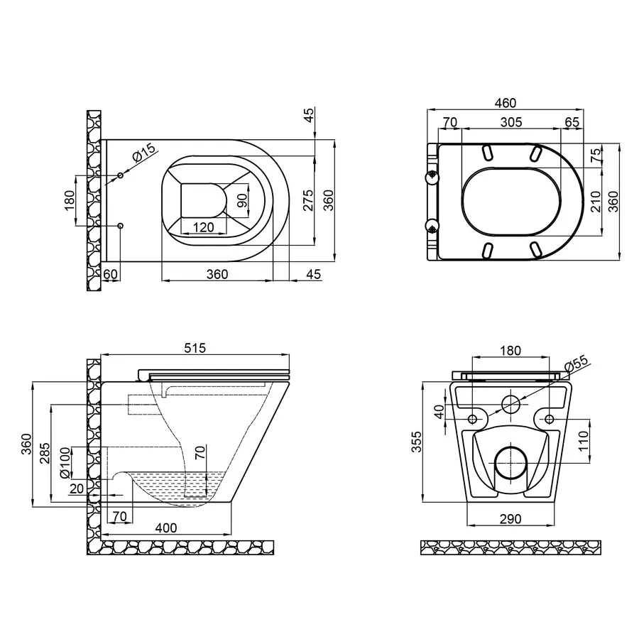 Унітаз підвісний Qtap Scorpio безобідковий з сидінням Soft-close QT1433053ERMB