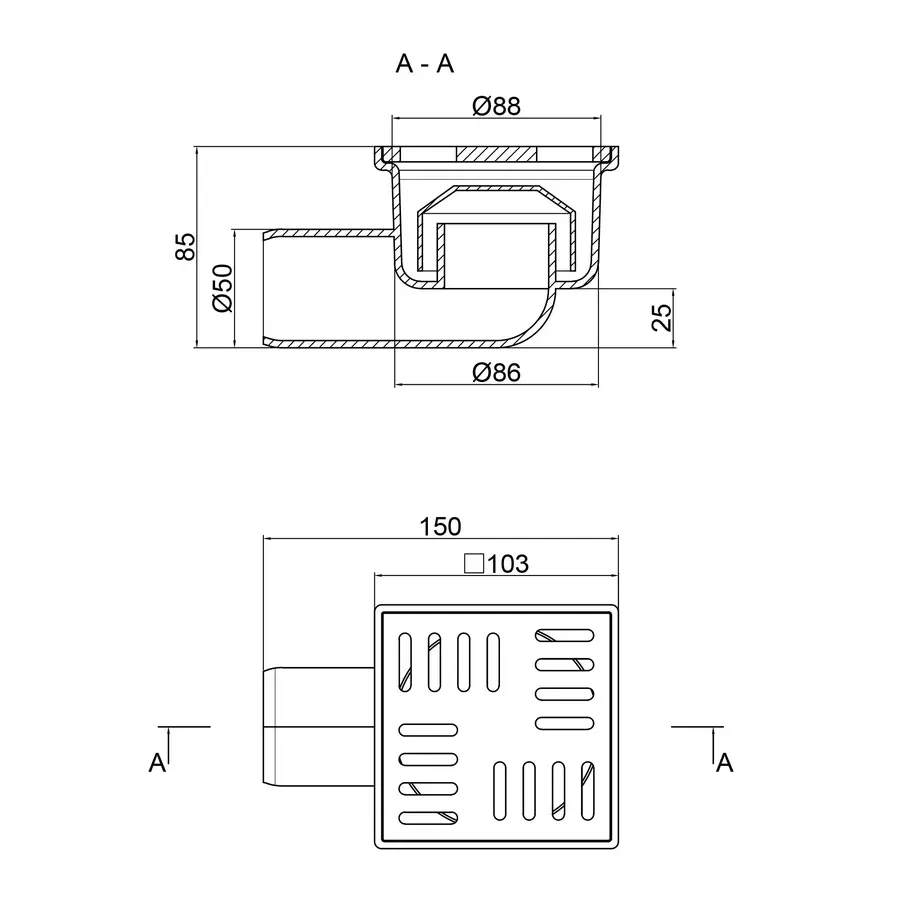 Трап Lidz (WHI) 60 07 T003 00 горизонтальний з пластиковою решіткою 100х100
