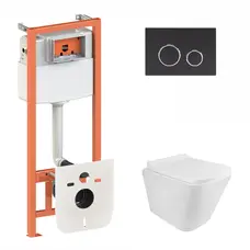 Набір Qtap інсталяція 3 в 1 Nest QT0133M425 з панеллю змиву круглою QT0111M11V1146MB + унітаз з сидінням Tern QT1733052ERW