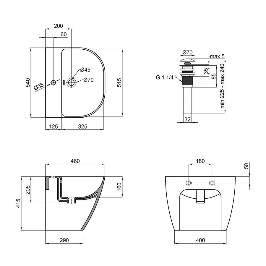 Раковина подвесная моноблок Qtap Leo 540х450х430 White с донным клапаном QT111101GW