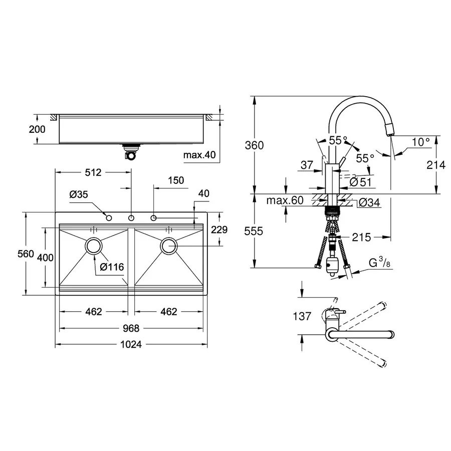 Мийка кухонна Grohe K800 31585SD0 + змішувач Concetto 32663DC3