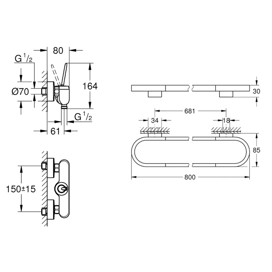 Набор Grohe змушувач для душа Eurodisc Joy 23430LS0 + держатель для ручников Selection 41058000