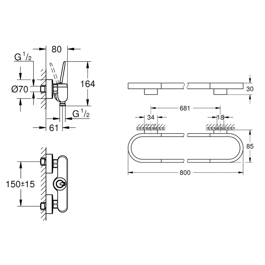 Набір Grohe змушувач для душу Eurodisc Joy 23430LS0 + тримач для ручників Selection 41058000