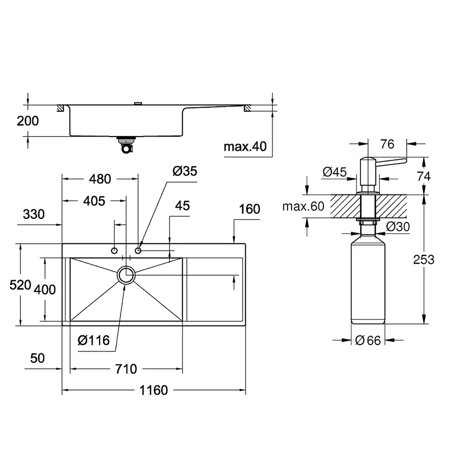 Мийка кухонна Grohe K1000 31581SD0 + дозатор для миючого засобу Contemporary 40536000