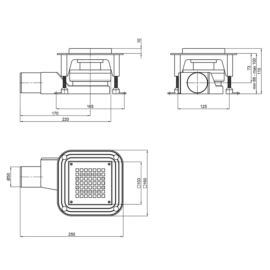 Трап Qtap Aquarius BLA6011304 точечный с комбинированным закрыл и нержавеющей решеткой