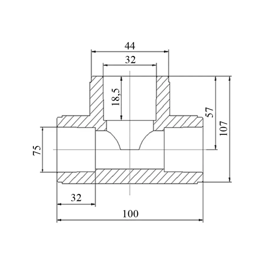Тройник PPR Blue Ocean 75х32х75 редукционный