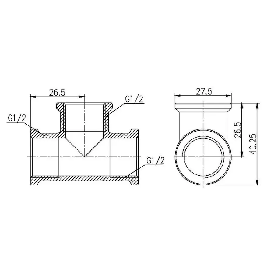 Трійник SD Forte 1/2" ВВ хром SF361H15