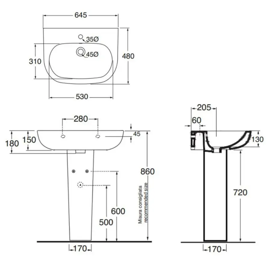 Раковина Azzurra Pratica PRA200B1 с п'єдесталом