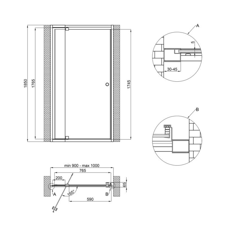 Душові двері в нішу Qtap Pisces WHI209-1.CP5 90-100x185 см, скло Pattern 5 мм