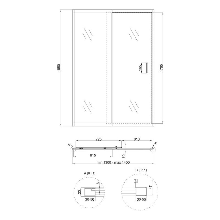 Душові двері в нішу Qtap Taurus CRM2013-14.C6 130-140x185 см, скло Clear 6 мм, покриття CalcLess