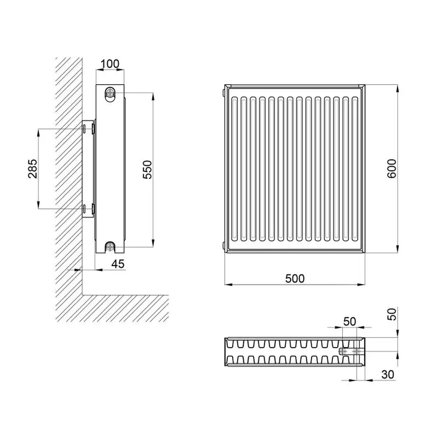 Радіатор сталевий Aquatronic 22 тип 600х500 нижнє підключення