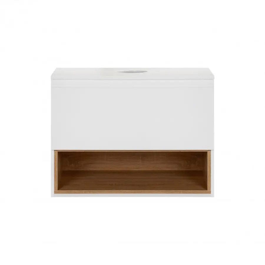 Тумба підвісна Qtap Robin 600х476х470 White/Whitish oak зі стільницею QT1379TPН6001WWO