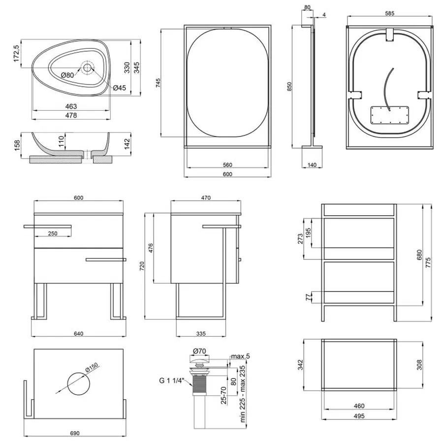 Комплект меблів для ванної Qtap тумба + раковина + дзеркало + стелаж QT044TA42965
